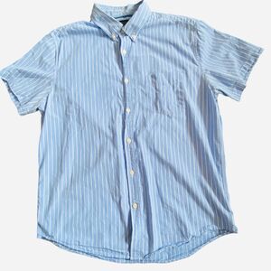 Aeropostale Blue/White Striped Short Sleeve Cotton Button Down Shirt Men’s Sz L